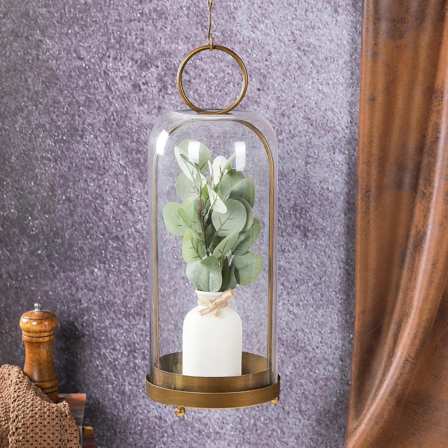20" High Versatile Modern Metal Hurricane Lantern with Handmade Sturdy Glass Dome in Antique Brass for Pillar Candle &