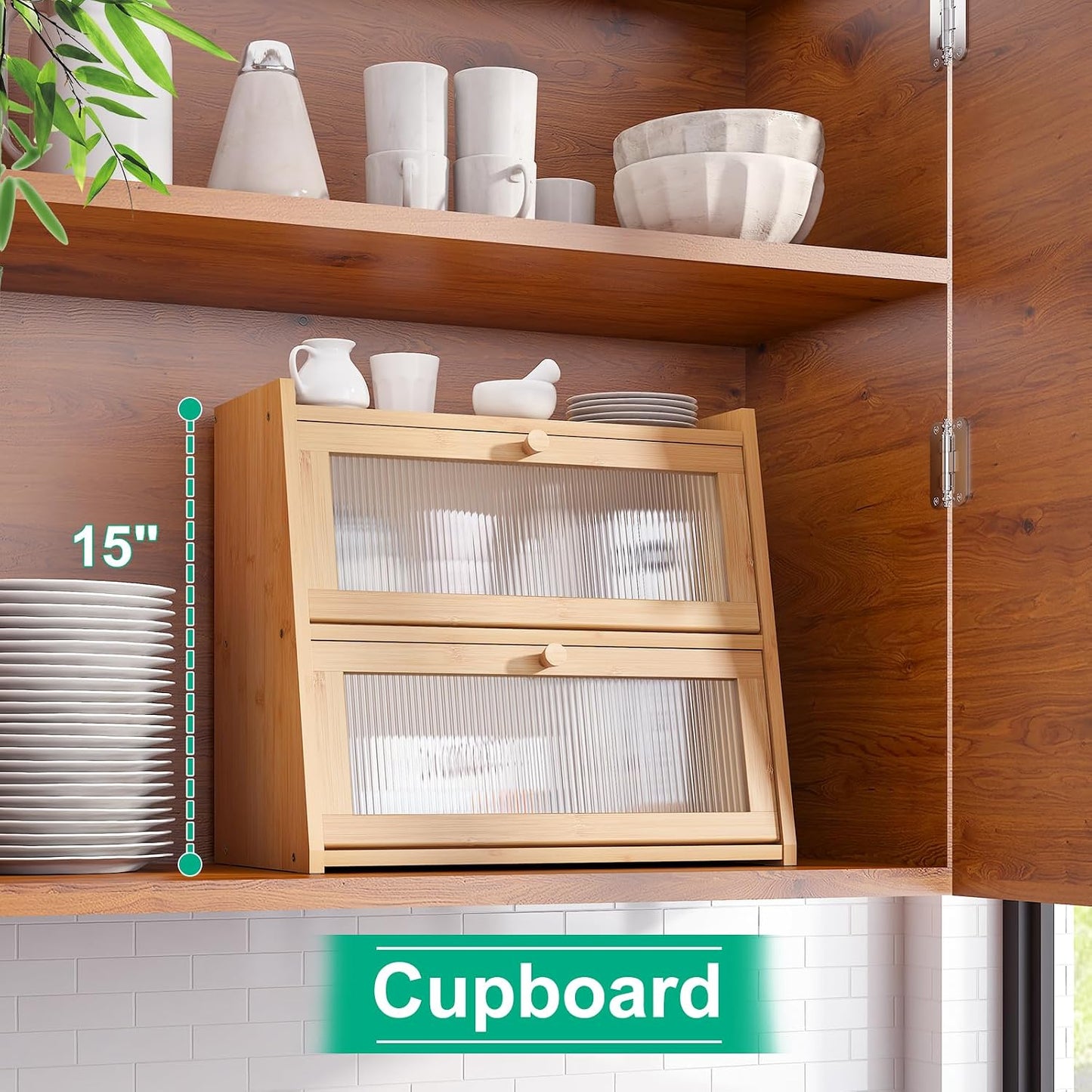 kiplant 2-Tier Bamboo Bread Box, Double Layer Bread Box for Kitchen Counter, Large Bamboo Bread Storage Container with
