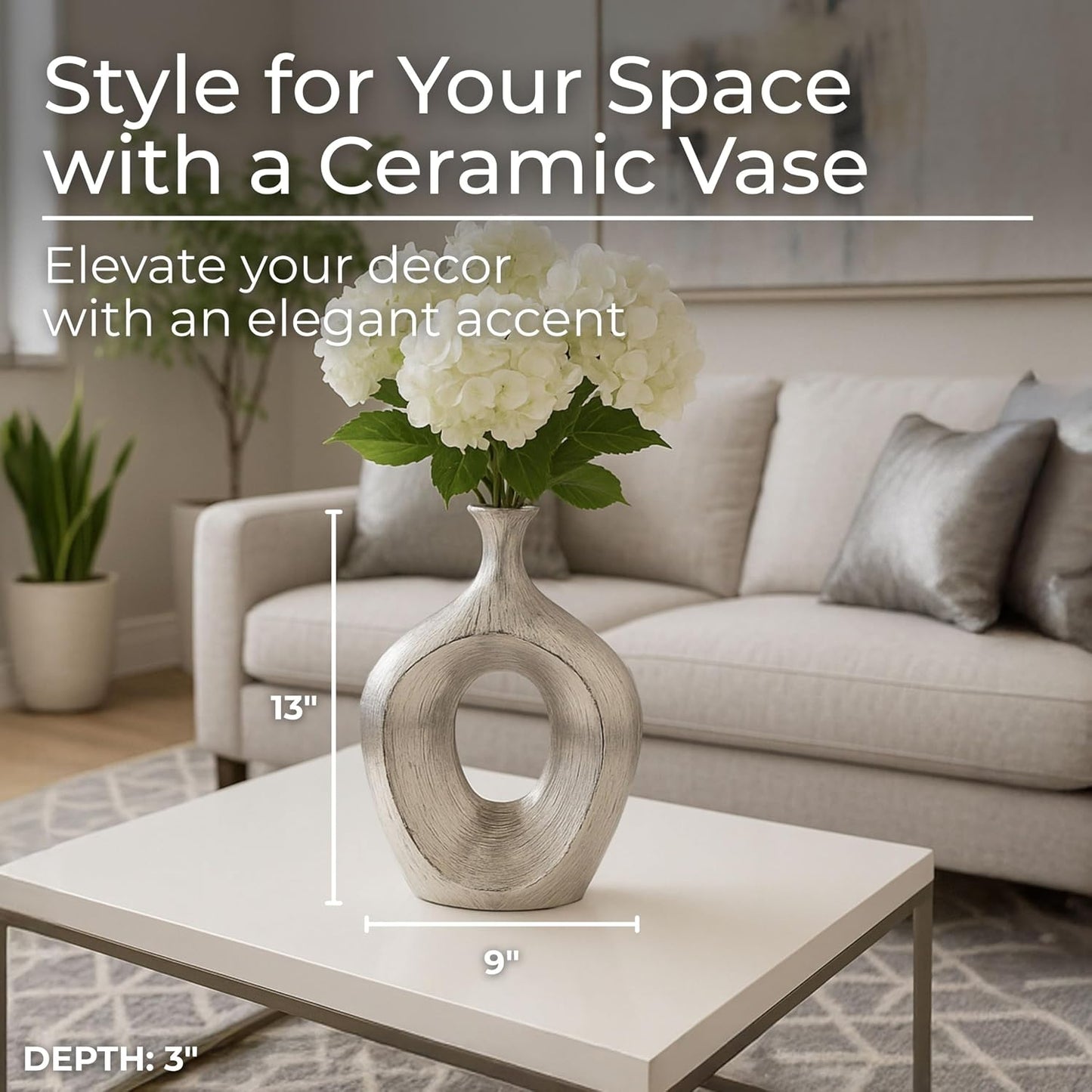 Modern Glam Decorative Vase for Flowers or Standalone / Metallic