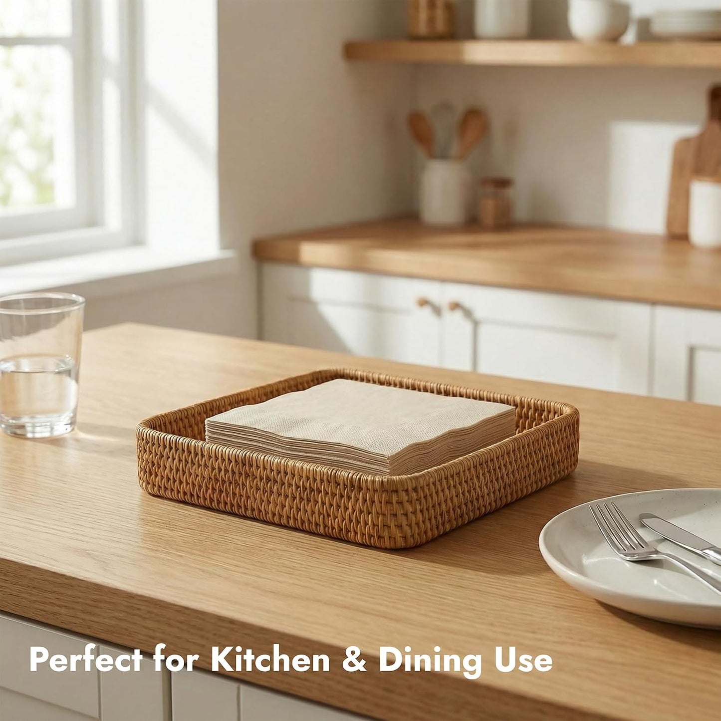 Wicker Tray / Woven Decorative Tray / 8.3 x 8.3 / Natural Square S
