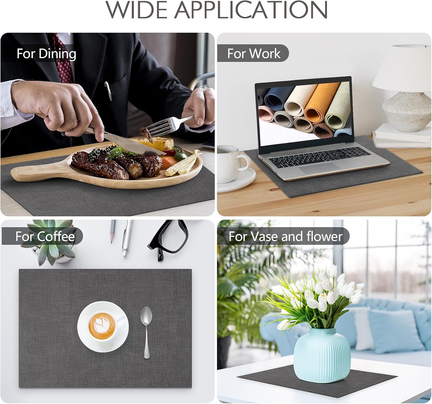 Faux Leather Placemats Set of 8 Washable PU Table mats for Kitchen Table - Heat Resistant, Waterproof, Easy Clean, Anti