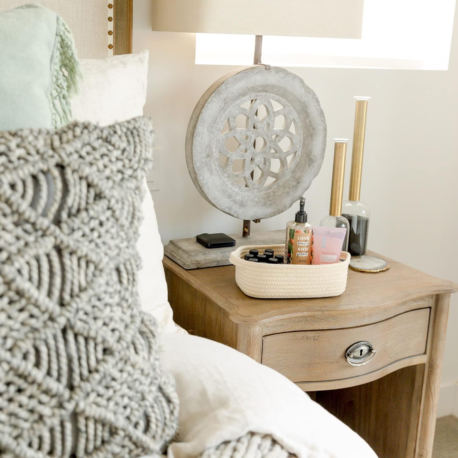 5-Piece Rectangle Storage Basket Set- Natural Cotton Rope Woven Baskets for Organizing! / Beige