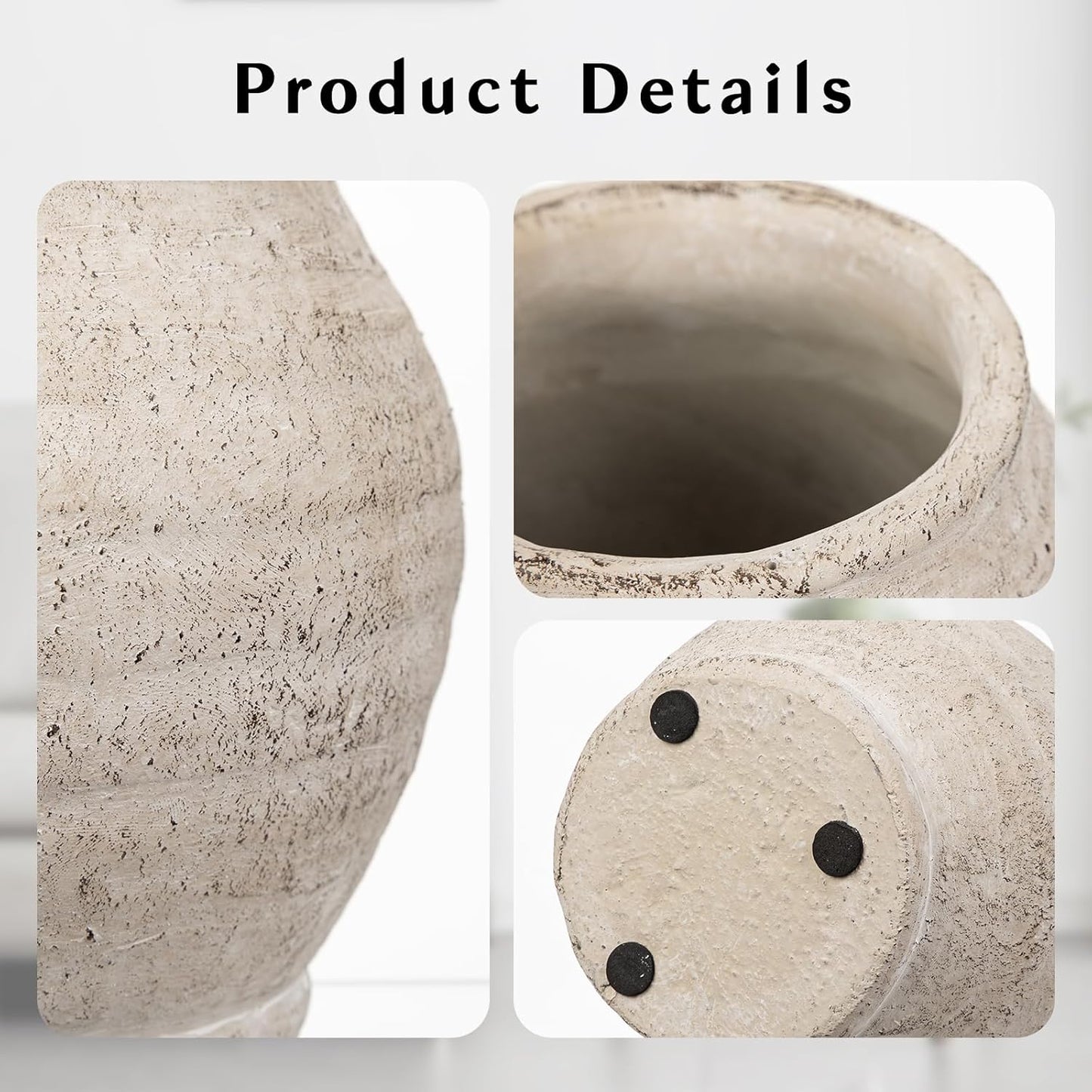 Rustic Vintage Ceramic Pottery Vase / 6.1'' Cream White