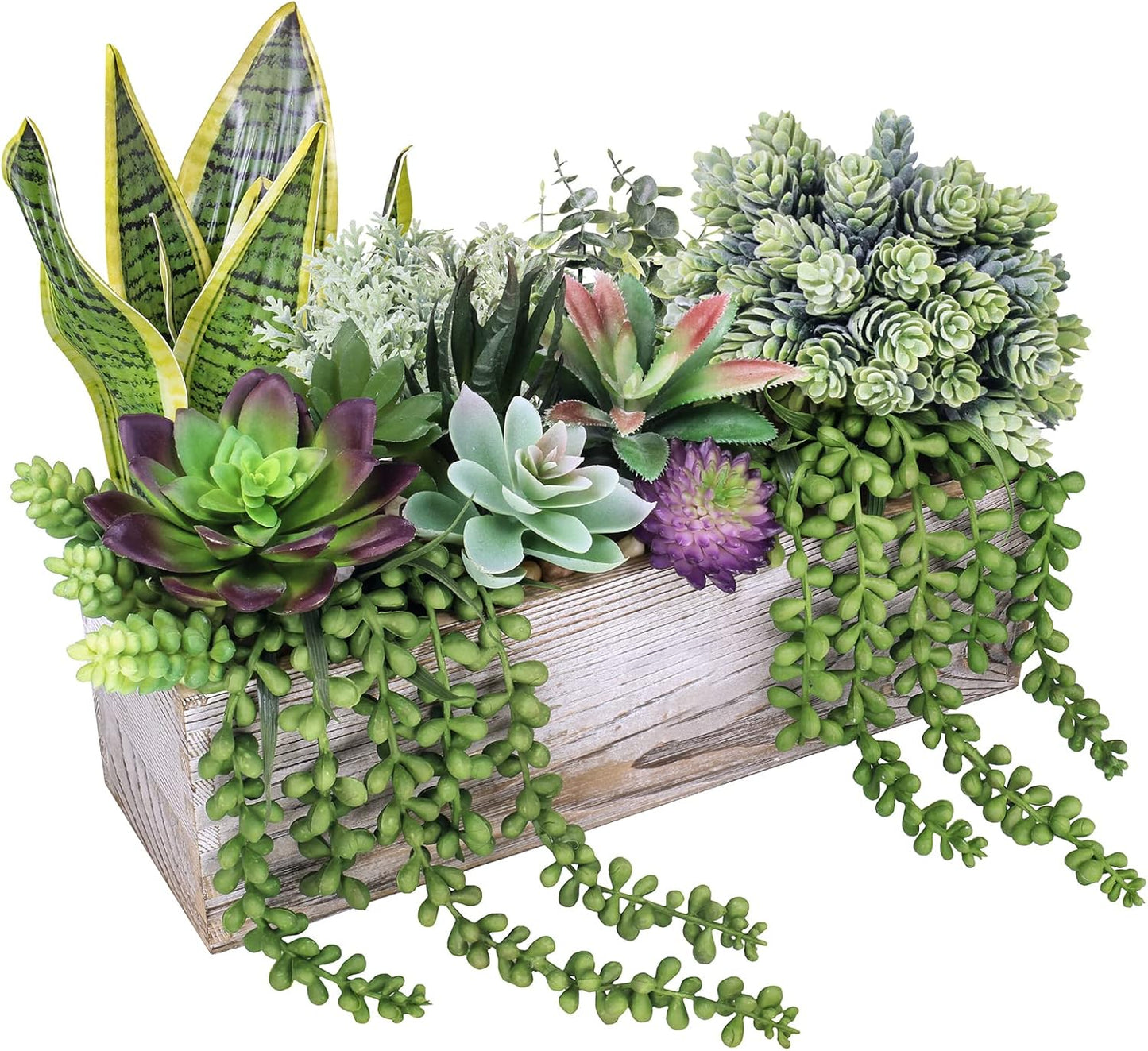 Assorted Artificial Succulents Fake Plants in Rectangular Wooden Pots Artificial Potted / Set of 14