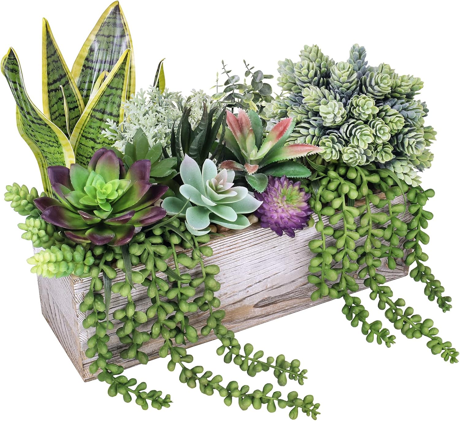 Assorted Artificial Succulents Fake Plants in Rectangular Wooden Pots Artificial Potted / Set of 14