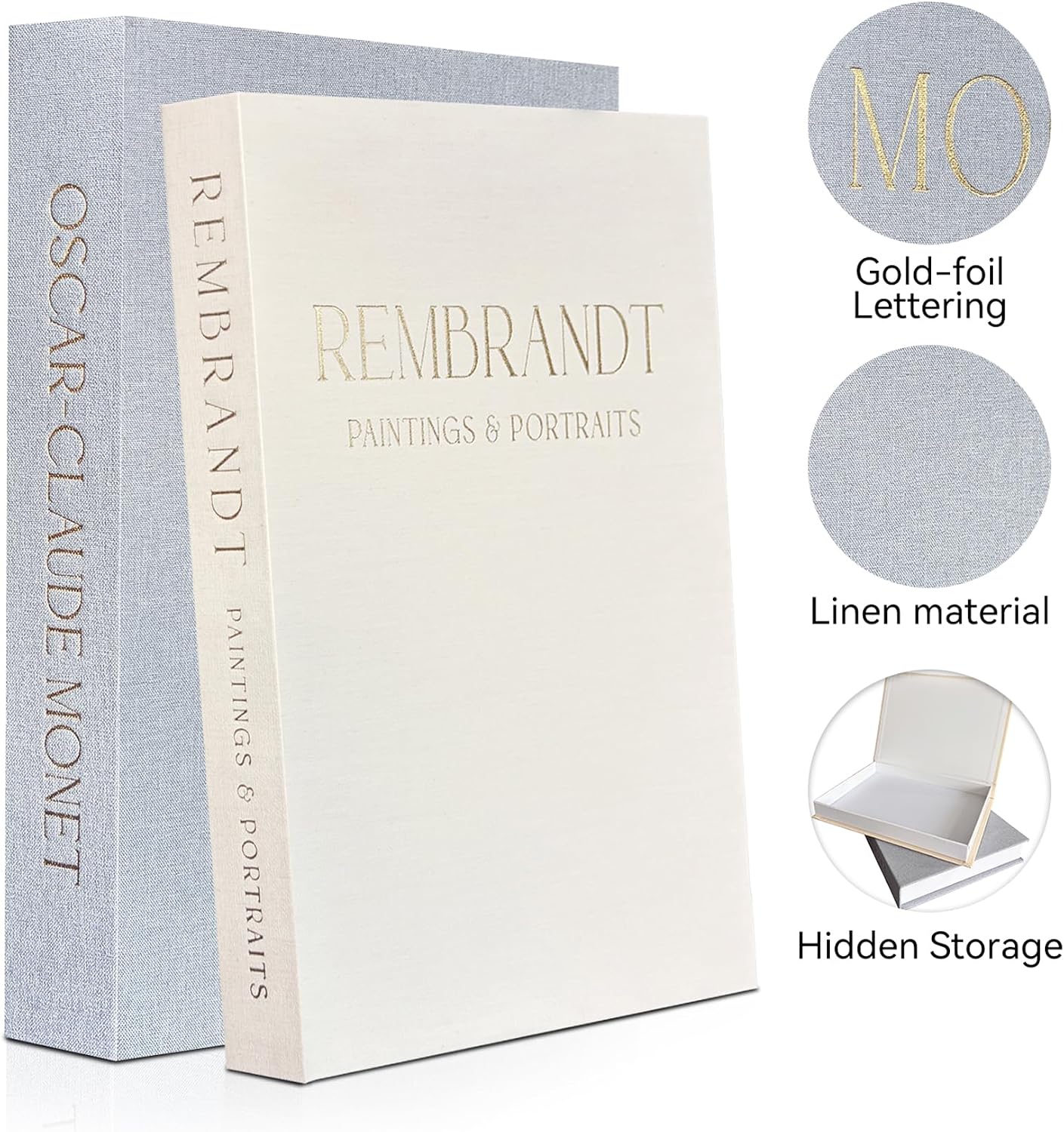 Linen Fake/Faux Book Boxes / Beige-grey / Set of 2