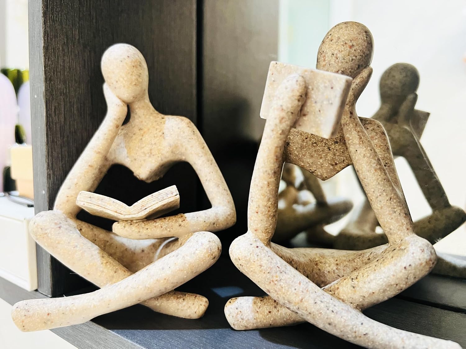 Home Decor Sandstone Reading Thinker Statue Modern Figurines Abstract Aesthetic Sculpture / Set of 2