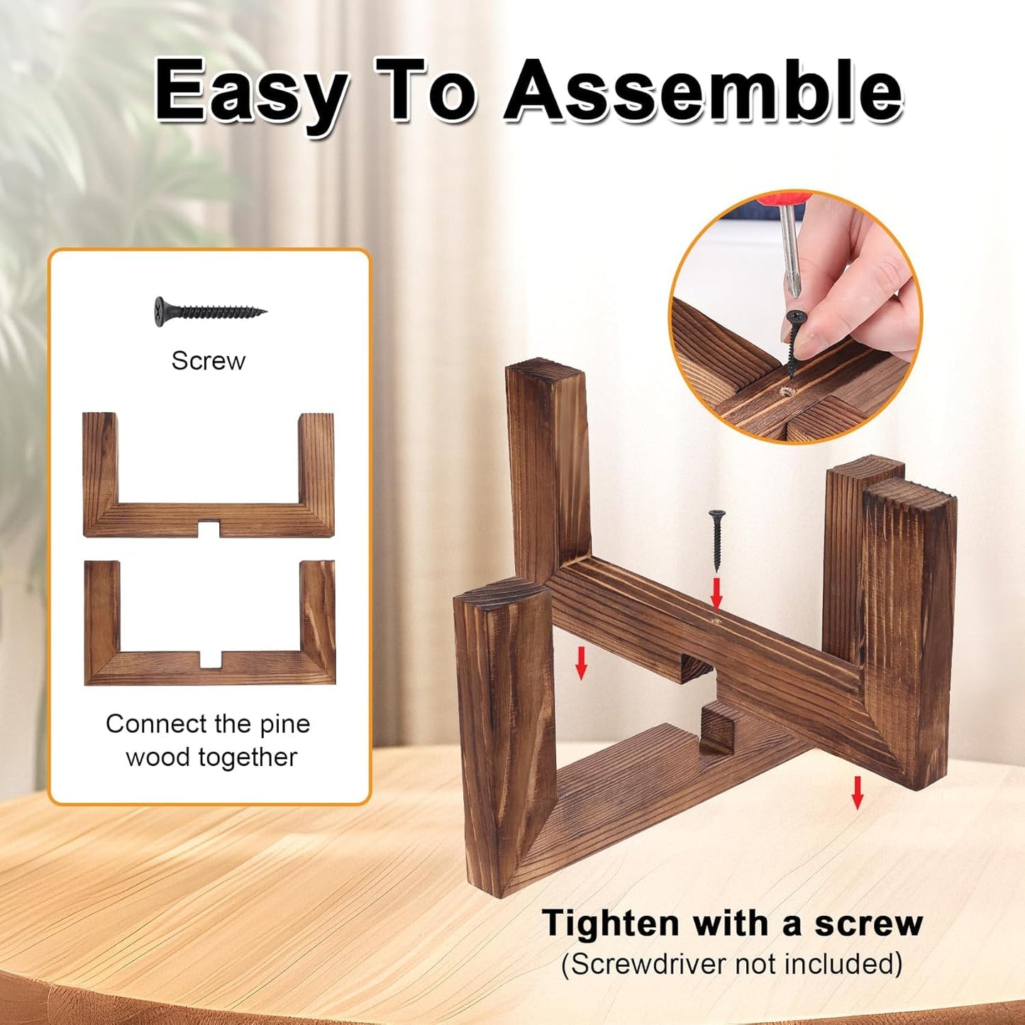 Indoor/Outdoor Wood Plant Holder / Walnut / Fit 5-9 Inch Pots