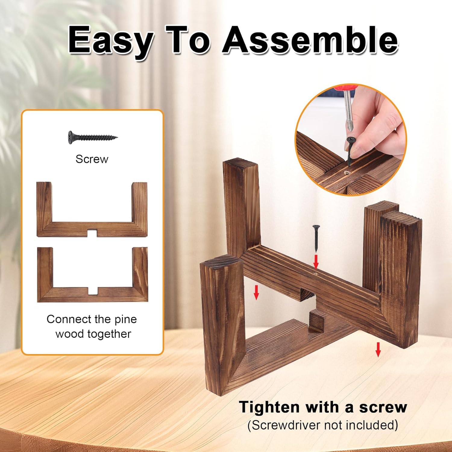 Indoor/Outdoor Wood Plant Holder / Walnut / Fit 5-9 Inch Pots