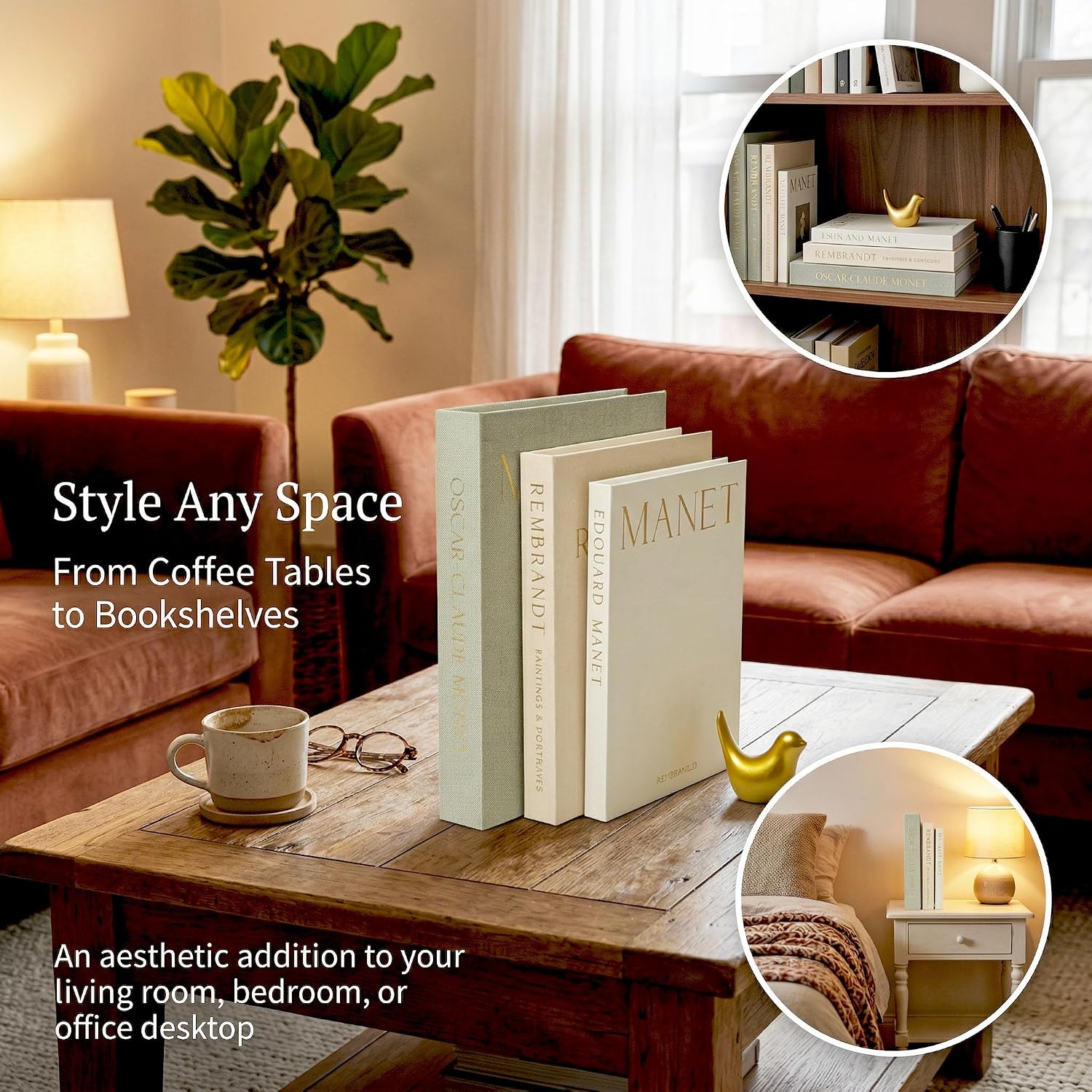 Linen Fake Book Boxes / Gold / Set of 3