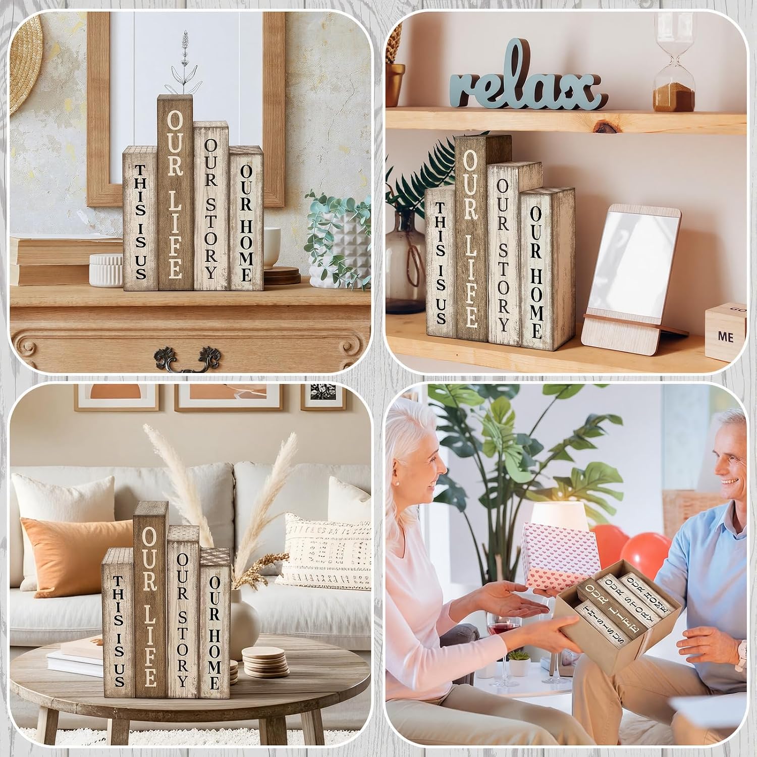 Farmhouse Table Decor Wooden Rustic Our Home Our Story Life Table Centerpiece / Book / Set of 4
