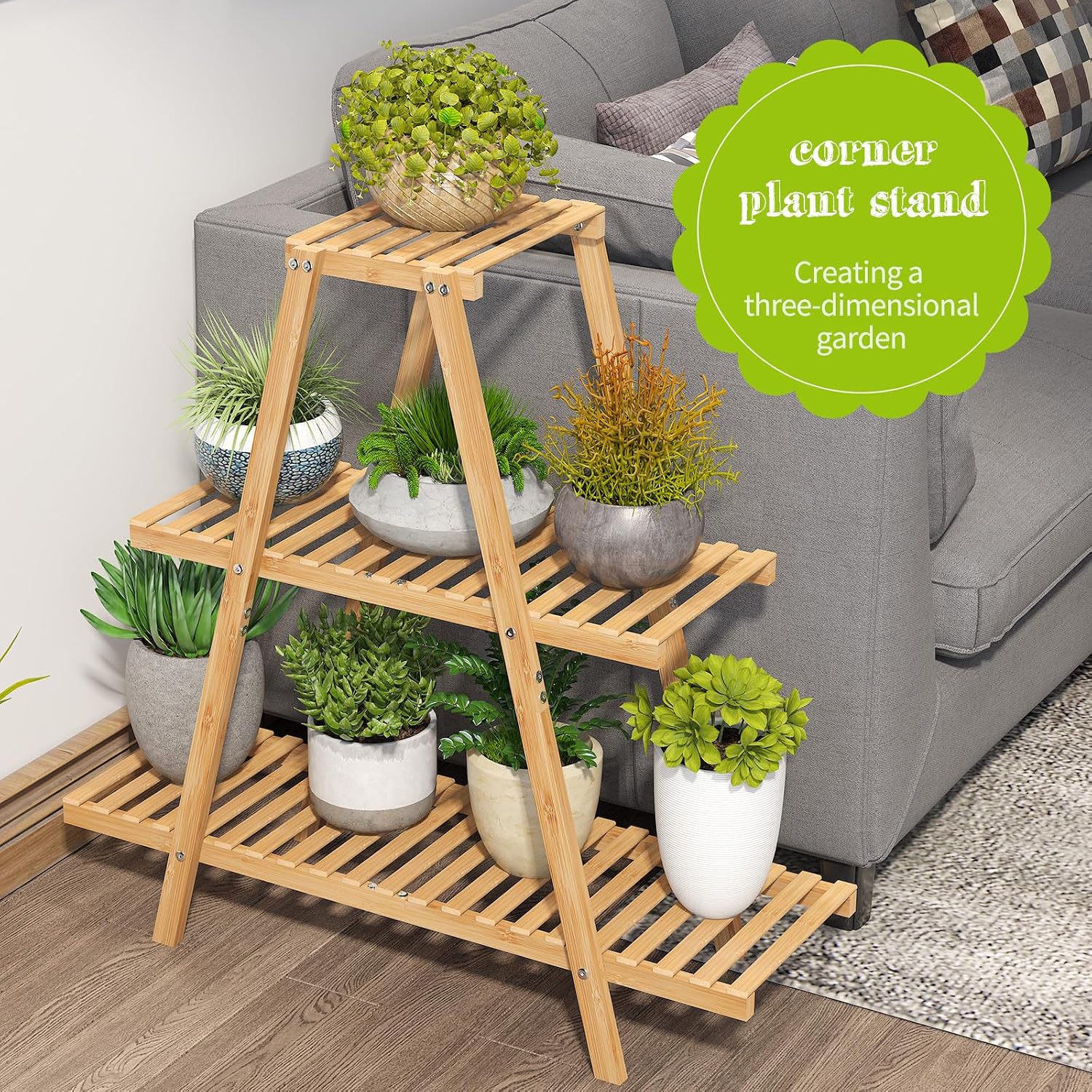 BMOSU Plant Stand Bamboo for Indoor Outdoor Tiered Plant Shelf 8 Potted Flower Holder Ladder Rack Garden Balcony Living