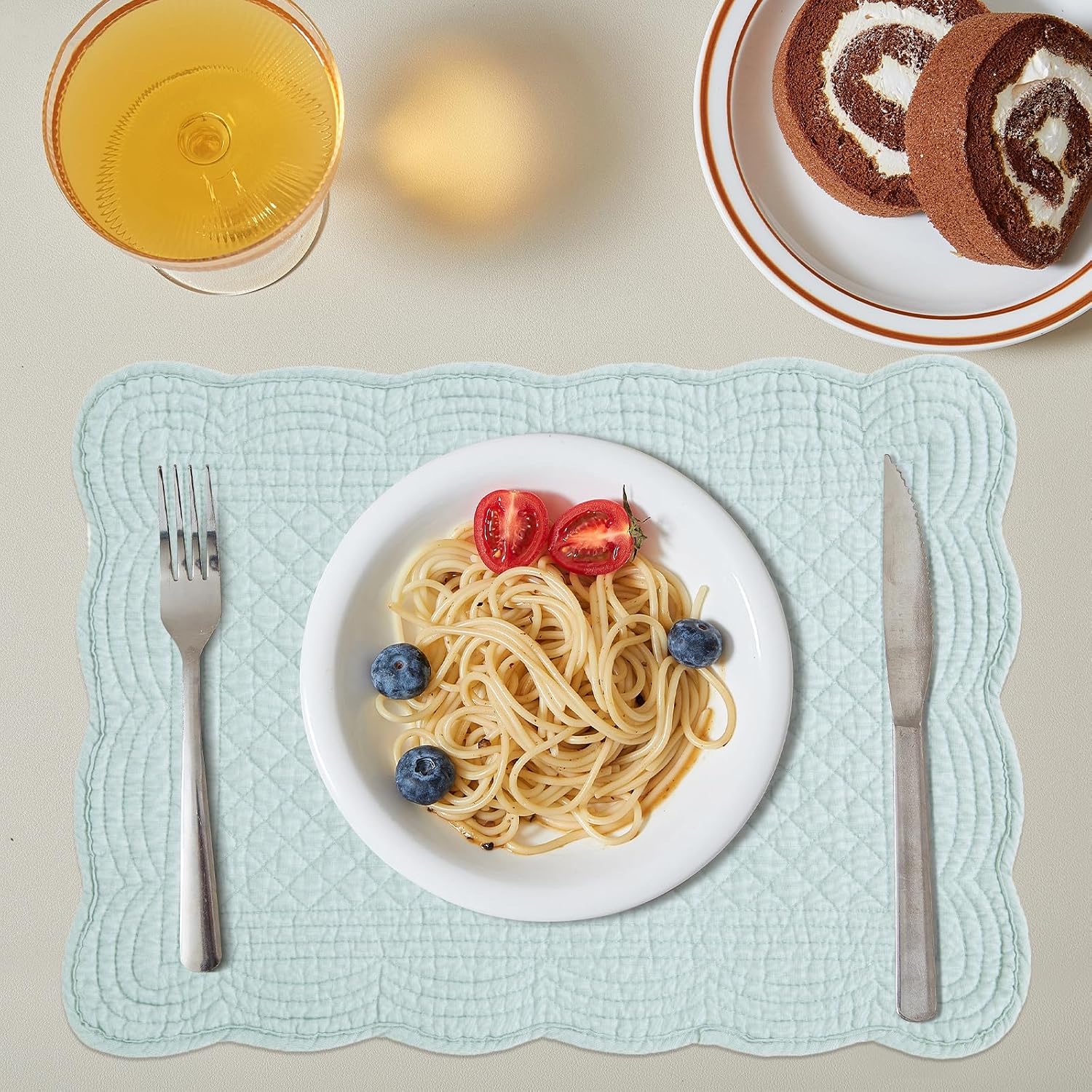 HOMBYS Quilted Placemats Set of 6 Washable-13x18 inches Rectangular Placemats for Kitchen Table-100% Cotton Fabric