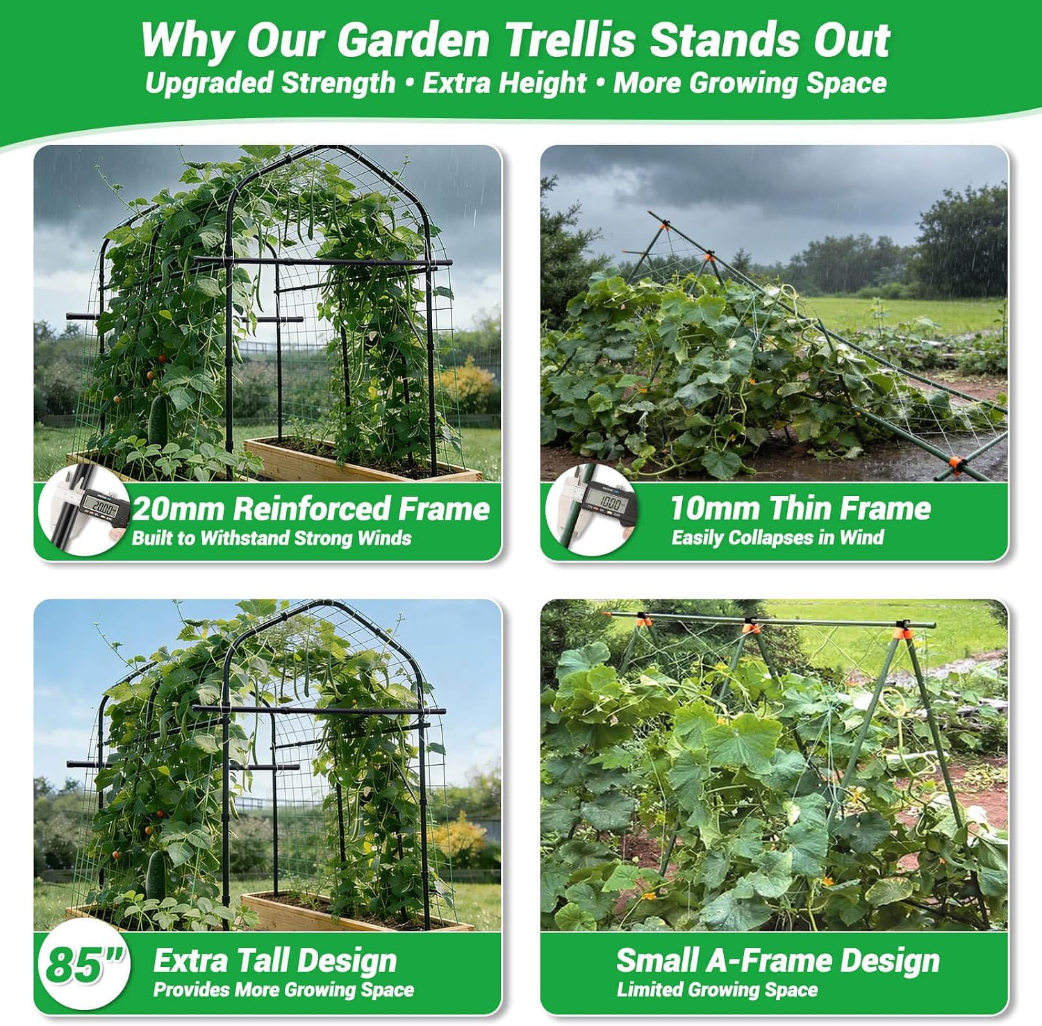 7FT Garden Trellis for Climbing Plants Outdoor, Metal Arch Trellises | Heavy Duty Large Cucumber Trellis for Raised