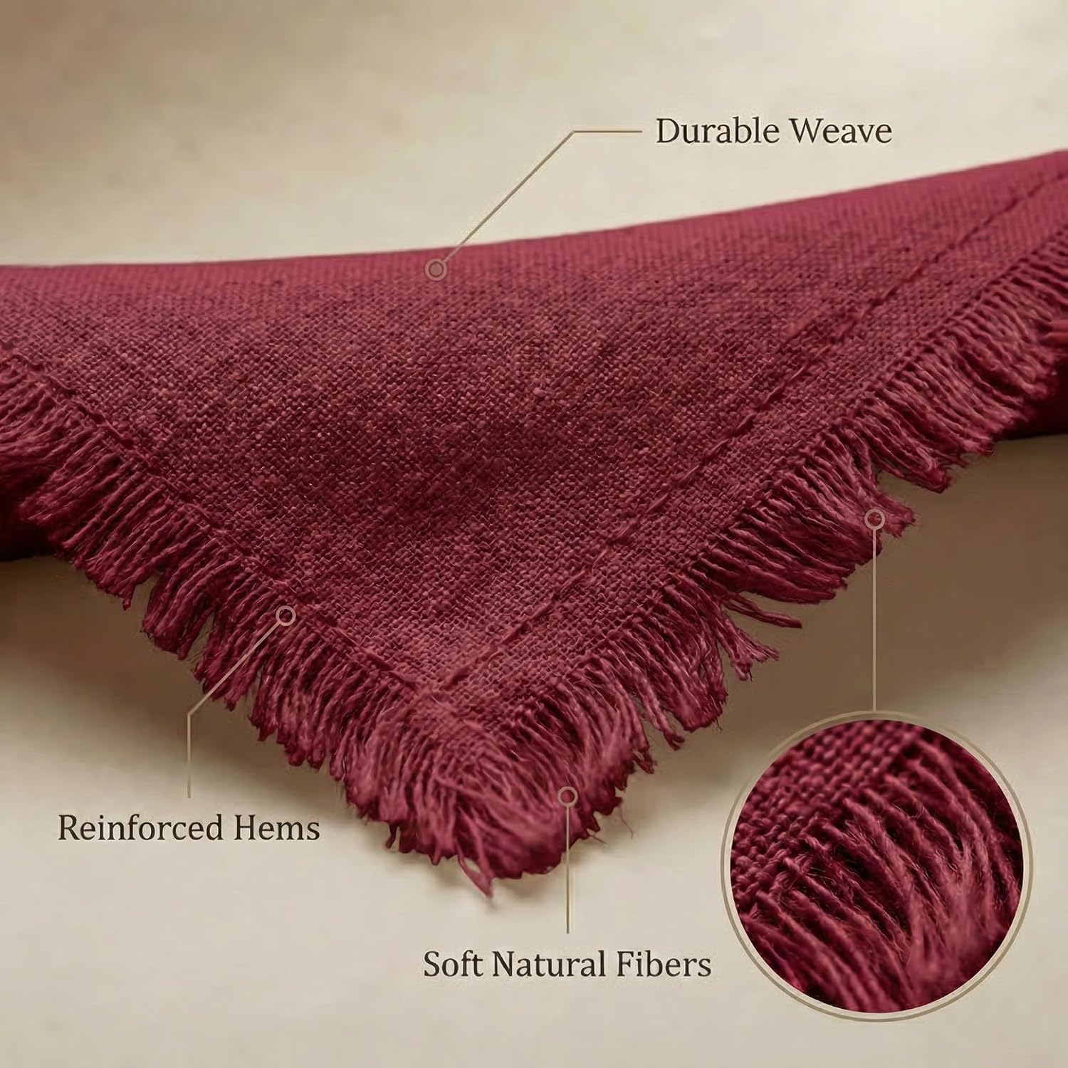 ACCENTHOME Burgundy Cotton Linen Napkin Set of 12 18x18 inch Dinner | Cotton Linen Blend Napkins, Machine Wash On