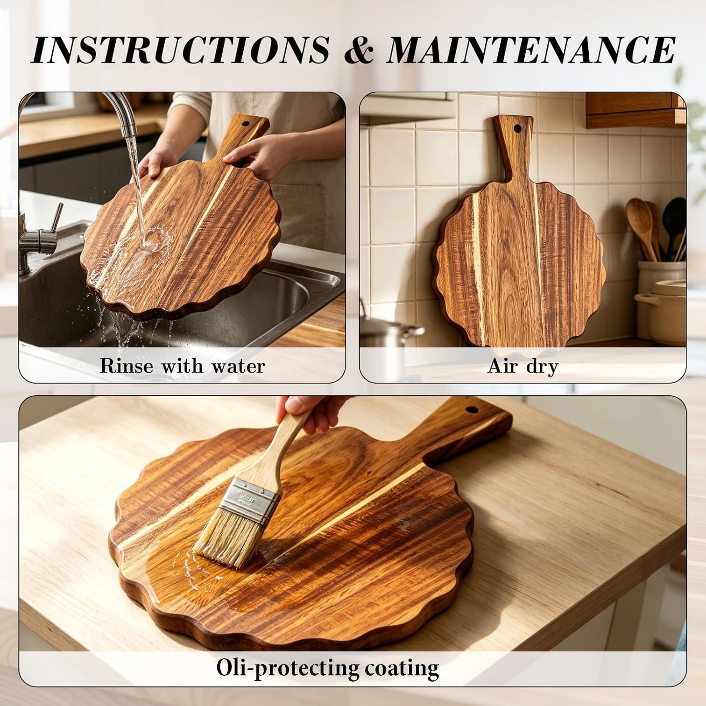 Acacia Wood Scalloped Cutting Board / Set of 2