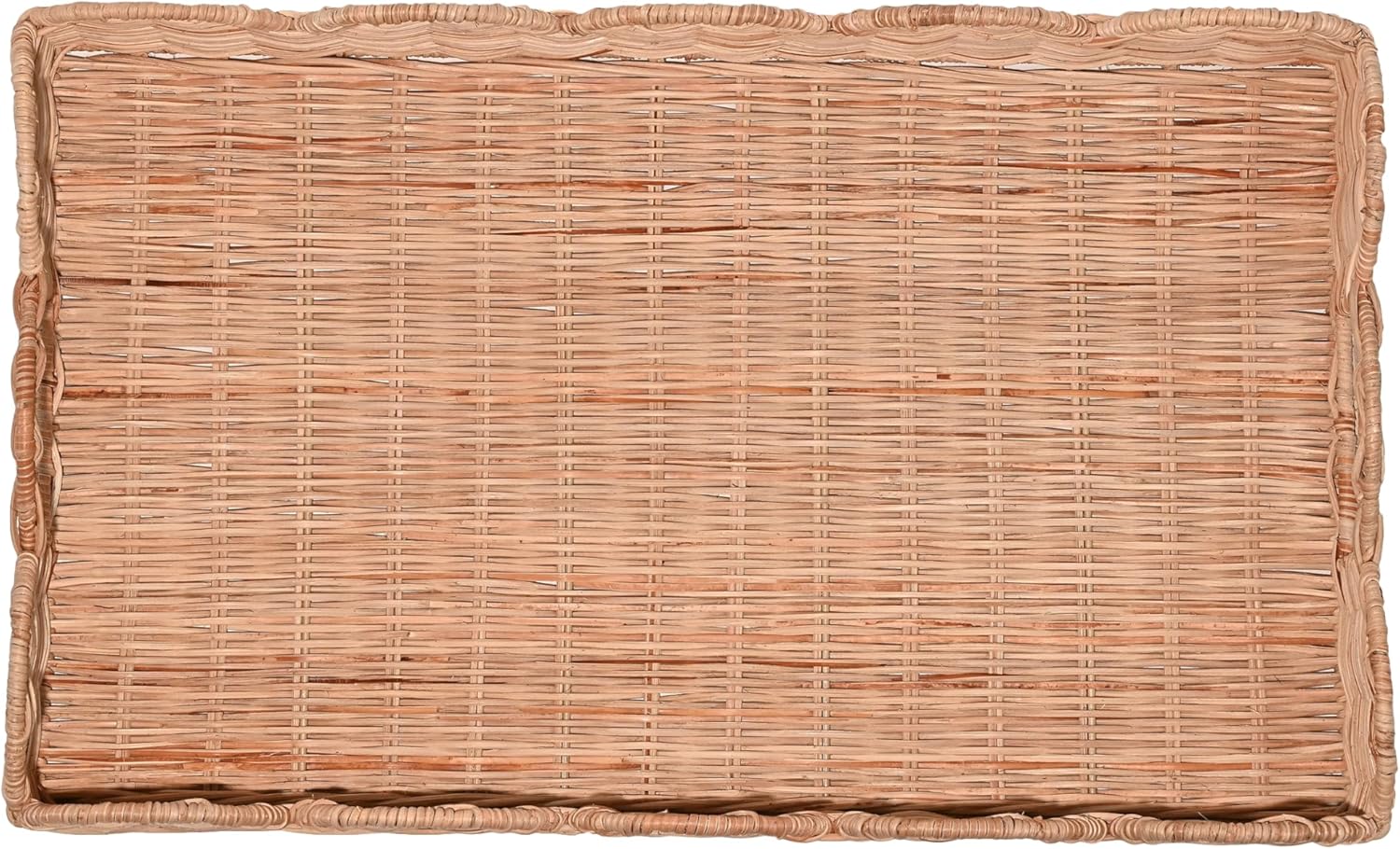 TRY1000B Scalloped 21.5" Southwestern Cottage Hand-Woven Rattan Tray / Light Brown