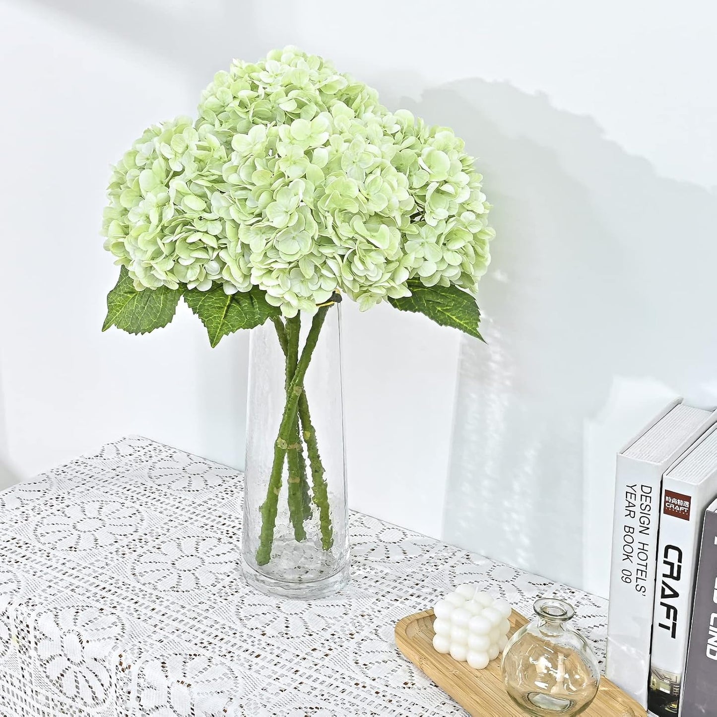 Full Latex Faux Hydrangea Flowers / Green / Set of 3