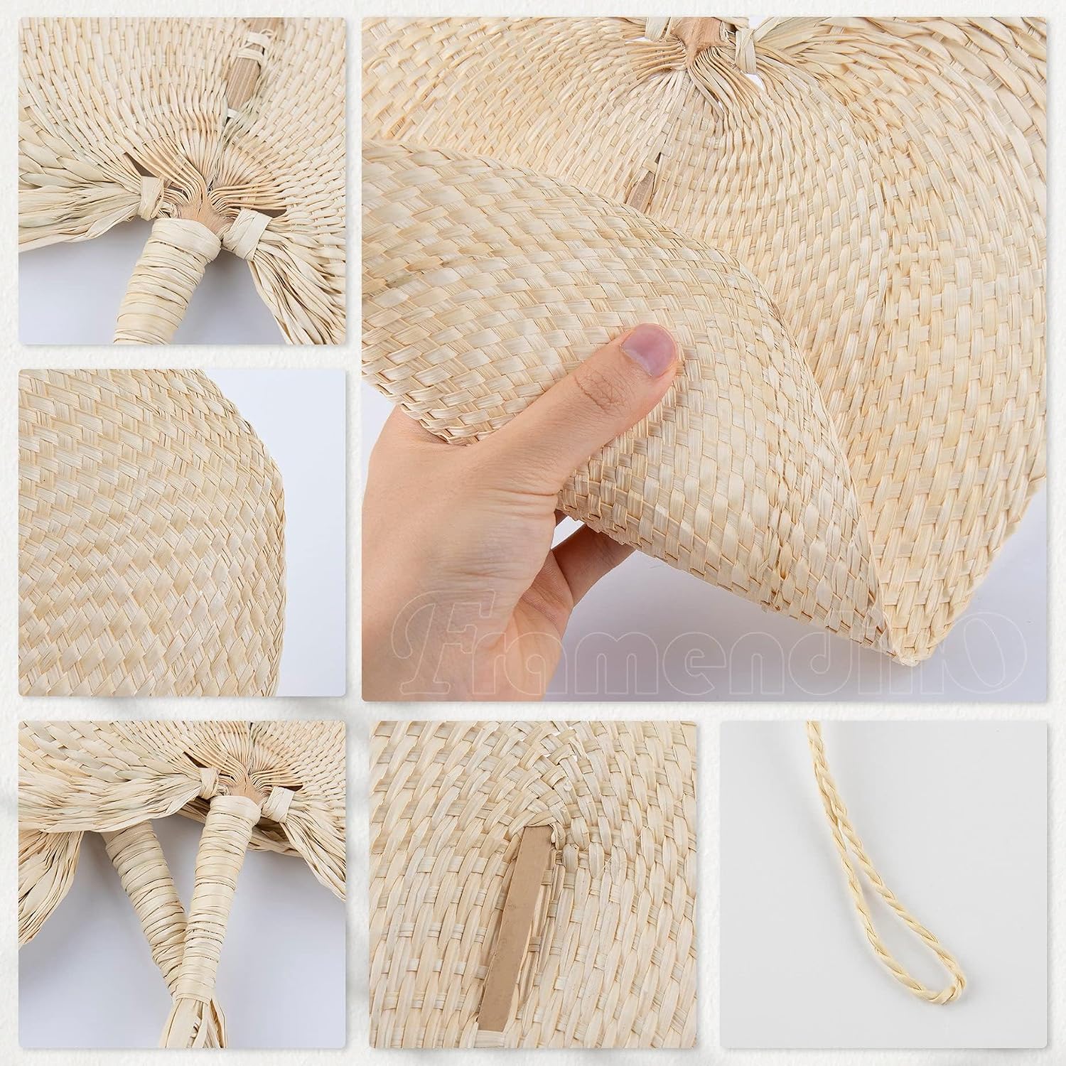 Handmade Bamboo Raffia Fans Hand Rattan Fan Woven Plam Leaf / Natural / Set of 2