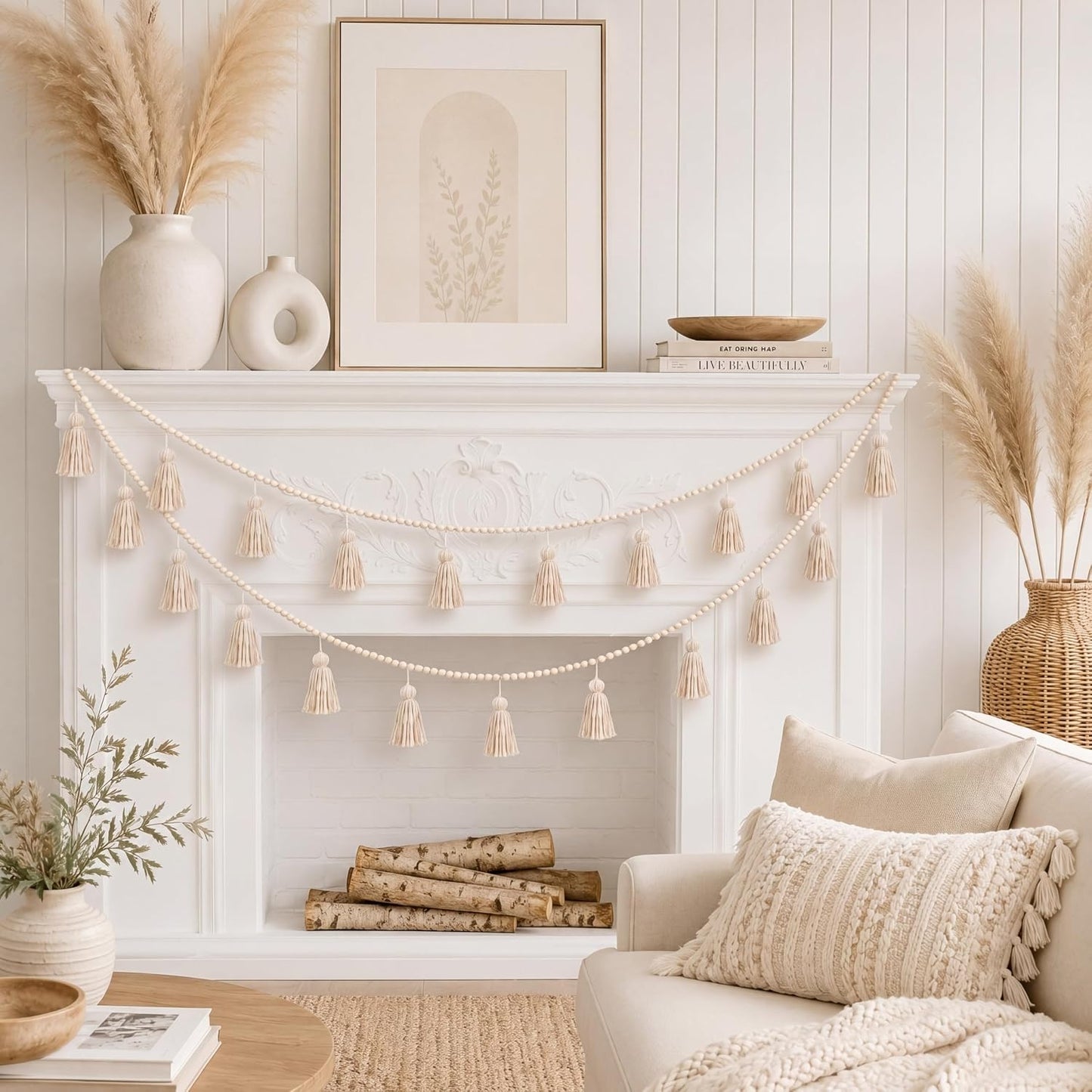 Tassel Garland Boho Classroom Decor Macrame Wooden Bead Garlands Wood Beads Banner / Classic Color