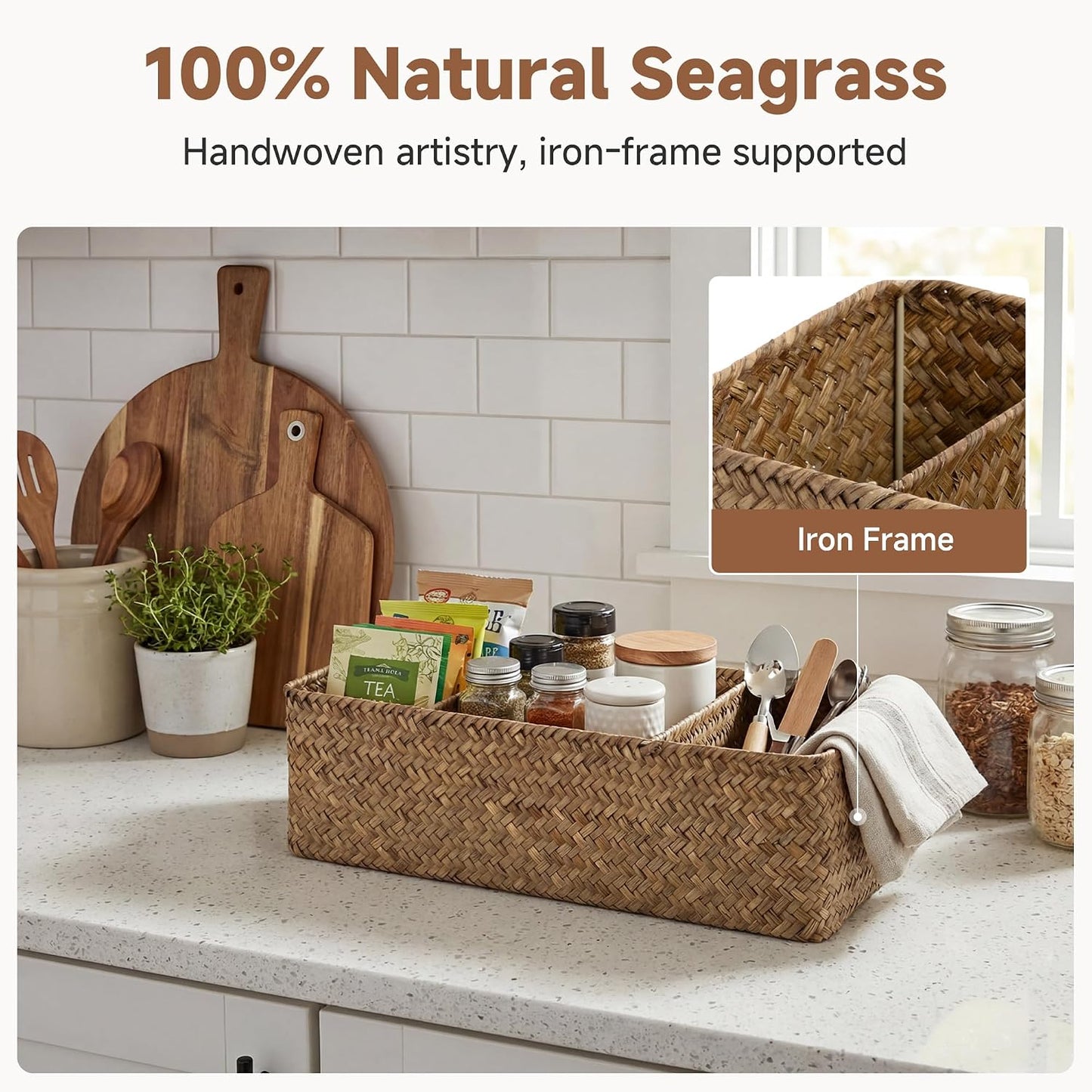 3-Section Wicker Baskets Storage