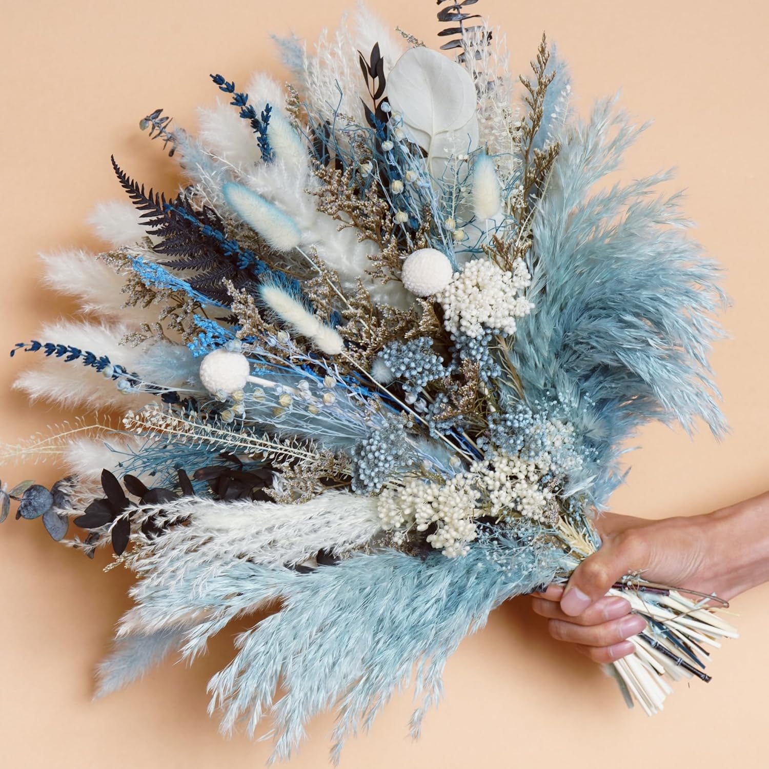 Dried Flowers / Eucalyptus & Reeds Bouquet for Boho Rustic Home Decor / Light Blue
