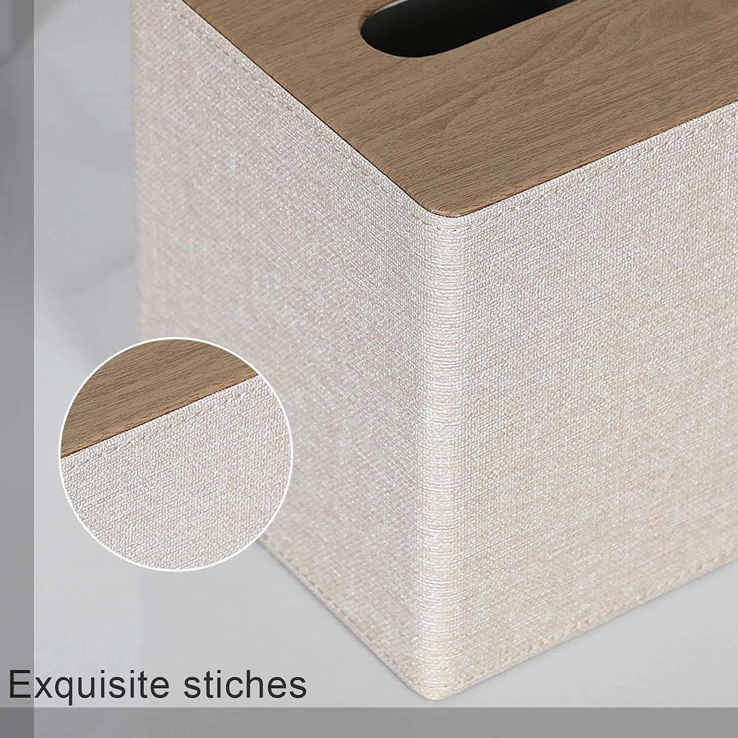 Tissue Box Cover Square PU Leather Facial Tissue Box Holder for Dresser Bathroom Decor / Beige