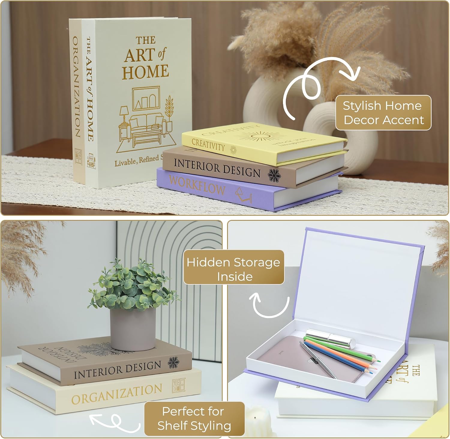 Oxford Linen Faux Books / Gold / Set of 5
