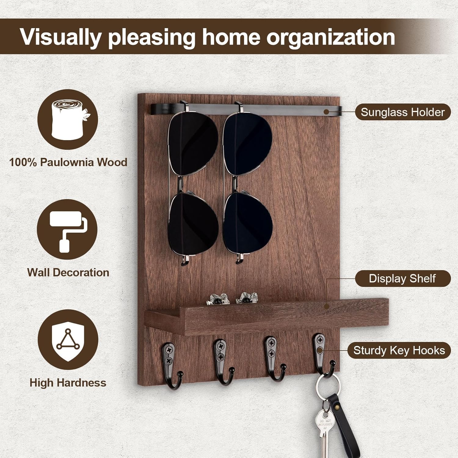 4 Hooks / Key Holder / Brown
