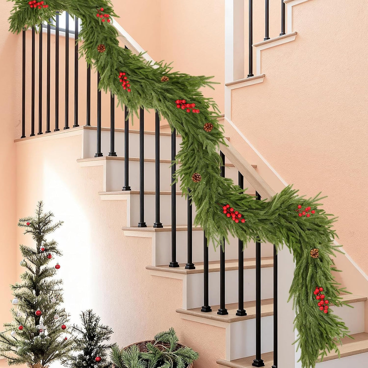 12FT Artificial Norfolk Pine Garlands - Real Touch Winter Pine Garland | Green Artificial Greenery Garland for Mantle