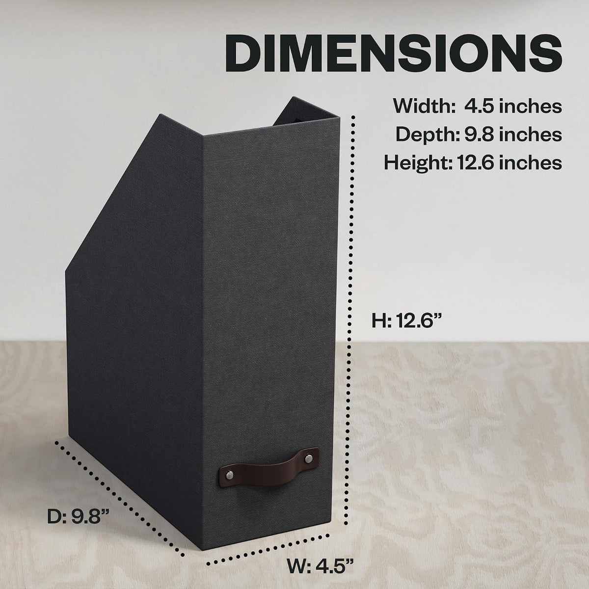 Bigso Estelle Fibreboard Magazine Holder with Leather Handle - Magazine File Holder and Organizer for Papers and
