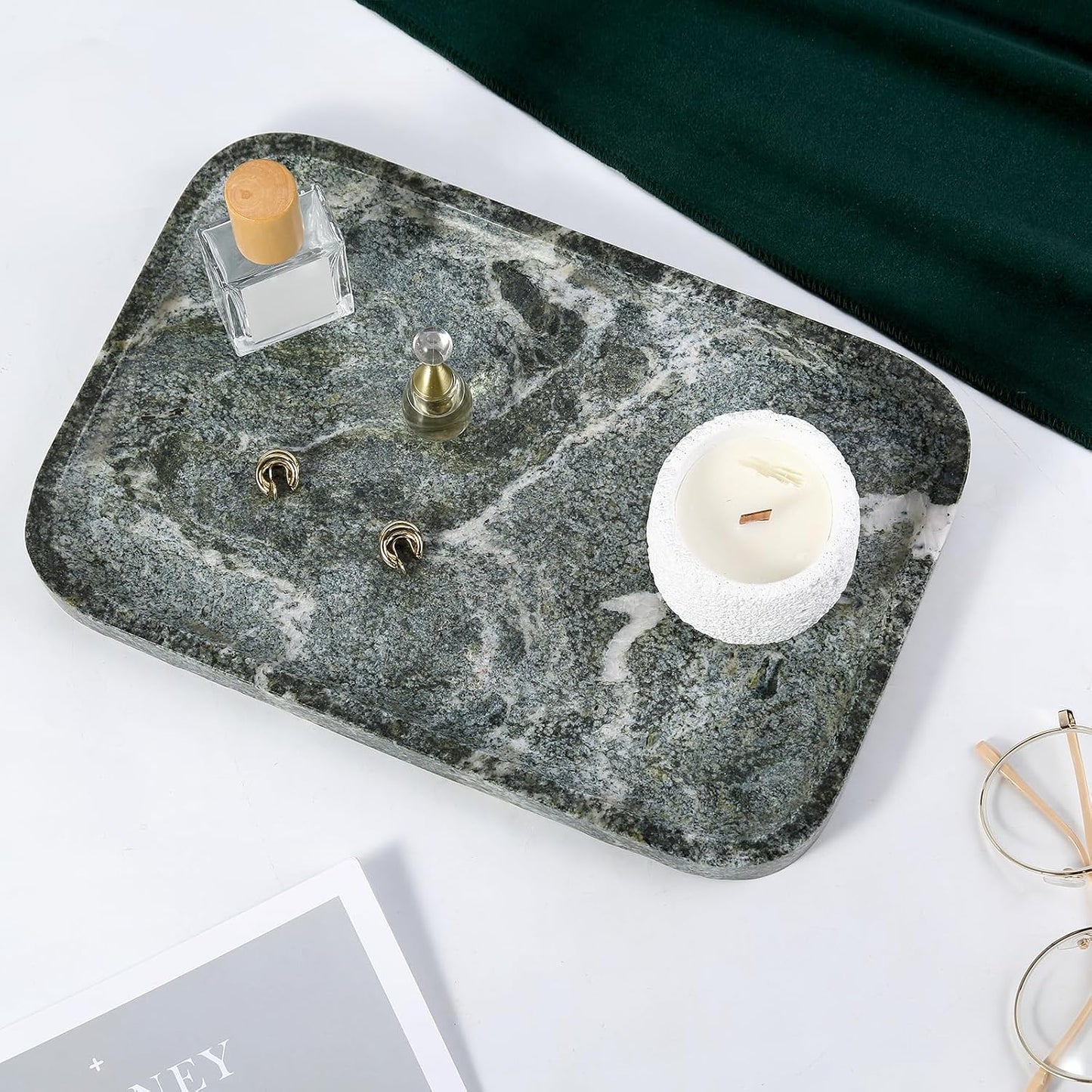 Marble Tray / Marble Catchall Trays / Indian Green / 12 x 8
