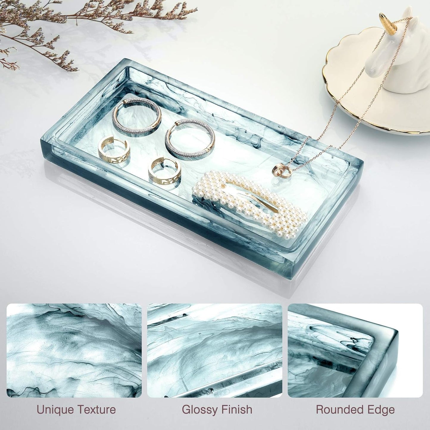 Jewelry Organizer Resin Tray / 7.7 x 3.9 x 0.8 / Ink Blue