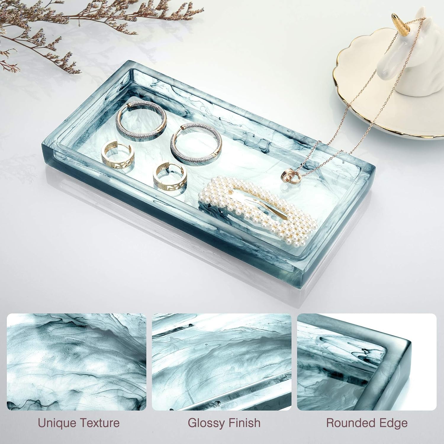 Jewelry Organizer Resin Tray / 7.7 x 3.9 x 0.8 / Ink Blue