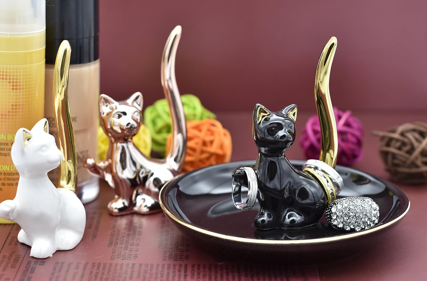 Happy Cat Posture Ring Holder Jewelry Storage Dish Trinket Tray / One Size / Black Love Cat
