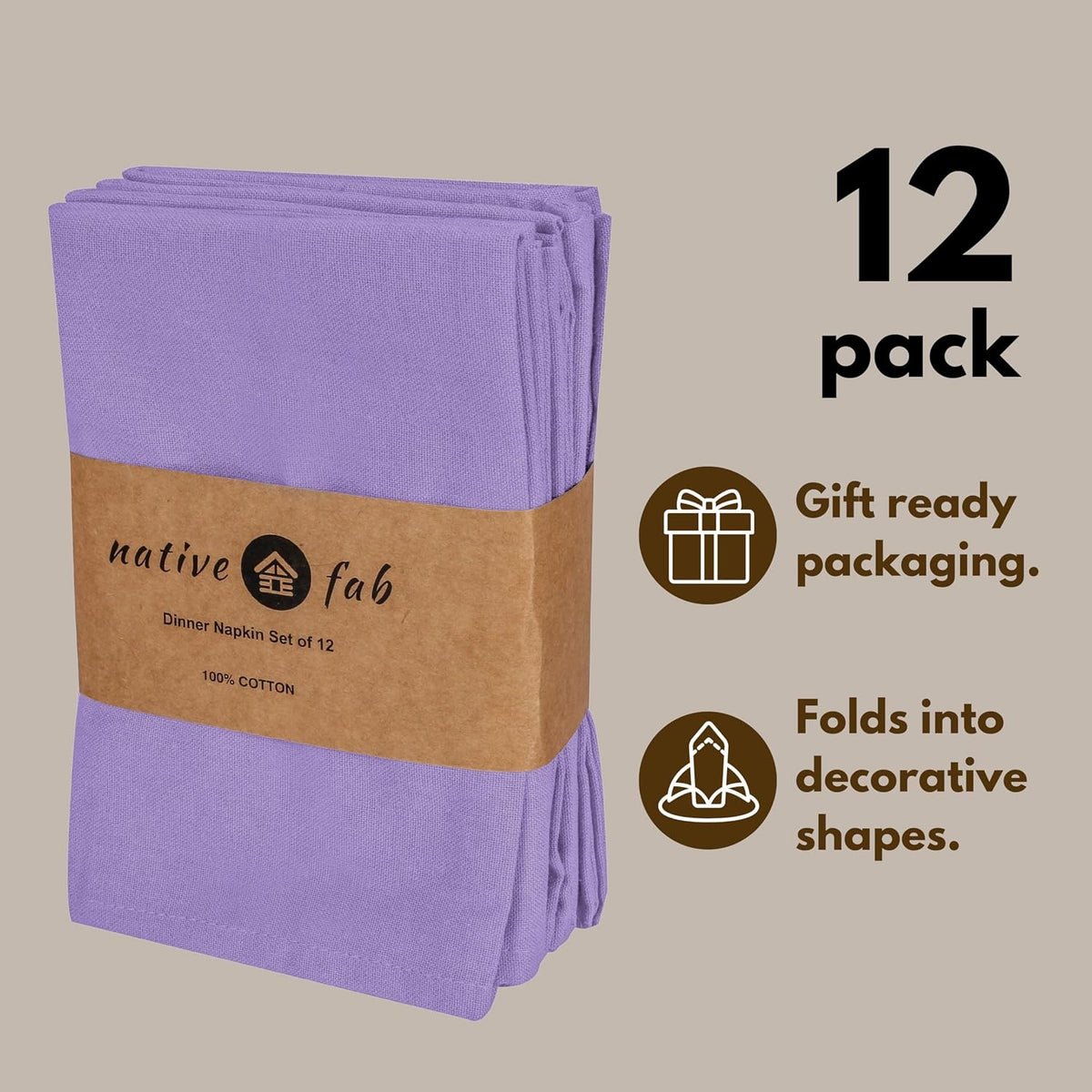 Native Fab Cotton Table Napkins, 12 Pack, 17x17 Inches, Hotel Quality, Durable, Washable Fabric, Ideal for Easter