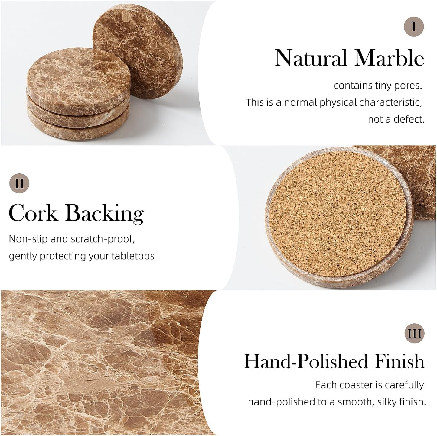 Round Stone Coasters / Dark Brown / 3.93in*3.93in / Set of 4