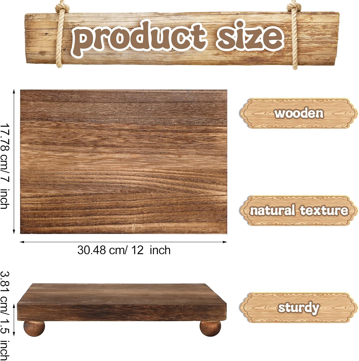 Wood Pedestal Stand Kitchen Soap Tray Farmhouse Wooden Riser Stand / 12 x 7 / Dark Brown