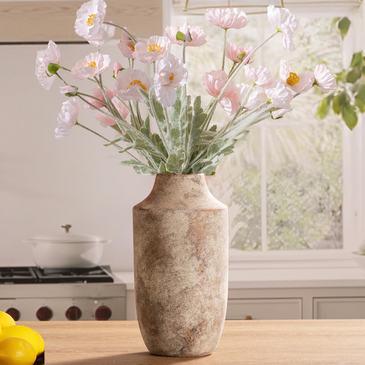 Ceramic Flower Vase / 12.5"h-terracotta / White / 12.5 Inch