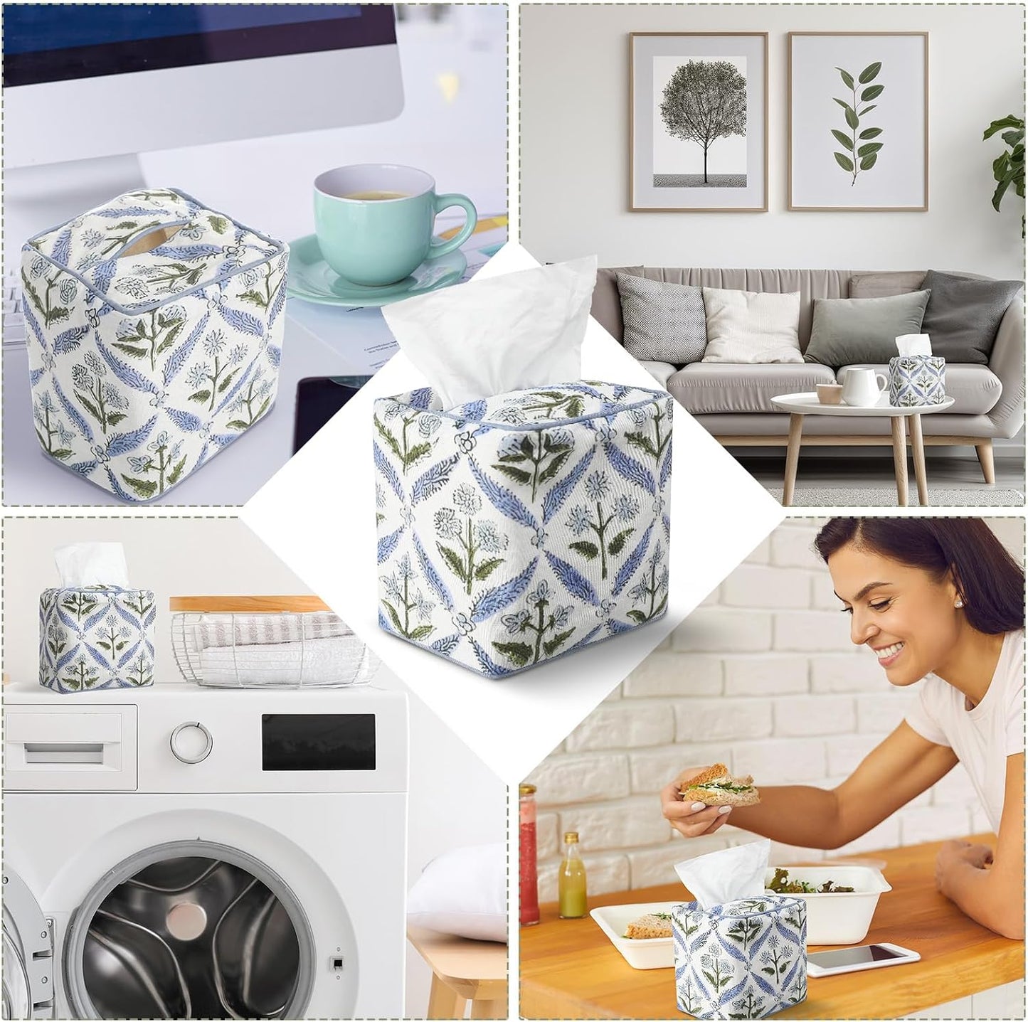 Fabric Tissue Box Cover / Blue