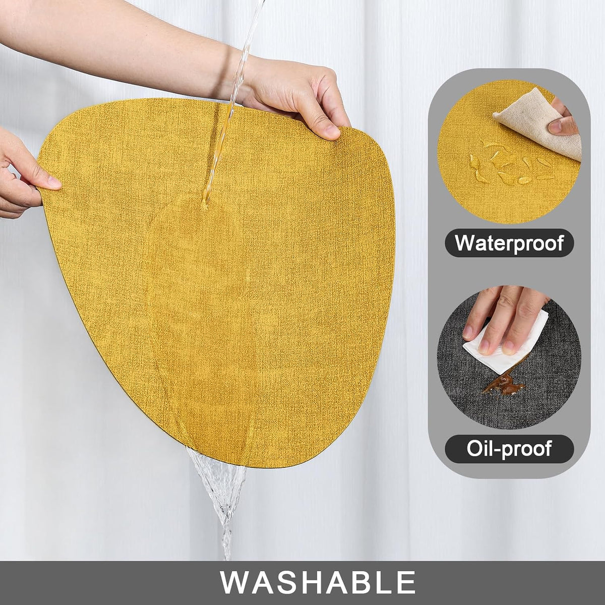 Faux Leather Placemats Set of 6, Dual Sided with Drink Coasters | Washable Wipeable Place Mats, Non Slip Heat Resistant