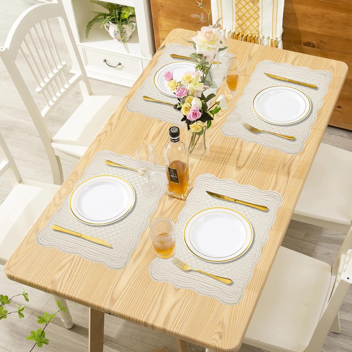 100% Cotton Quilted Placemats Set of 6,Washable Cloth Table Placemats for Kitchen & Dining Table