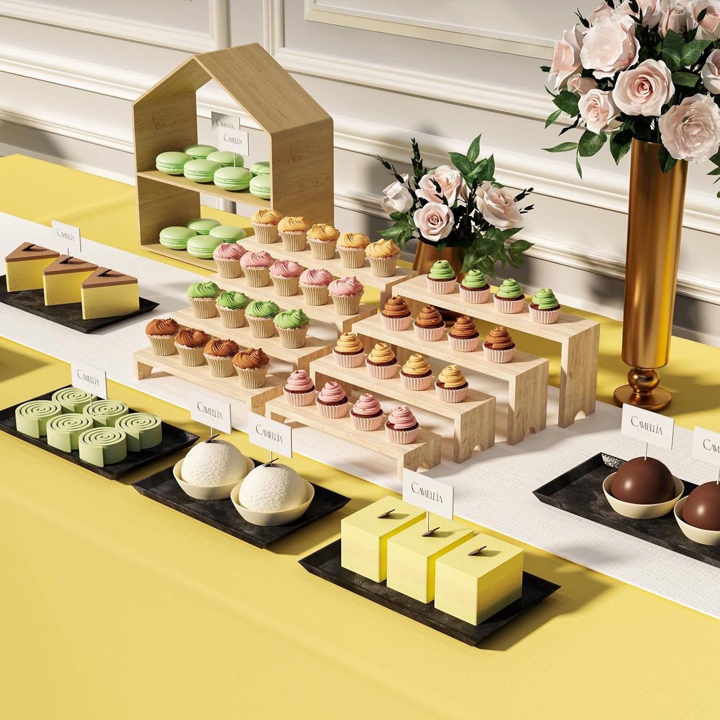 4 Tier Large Display Wooden Riser Stand Decorative Rectangular Wood Racks / Wood Color / Set of 4