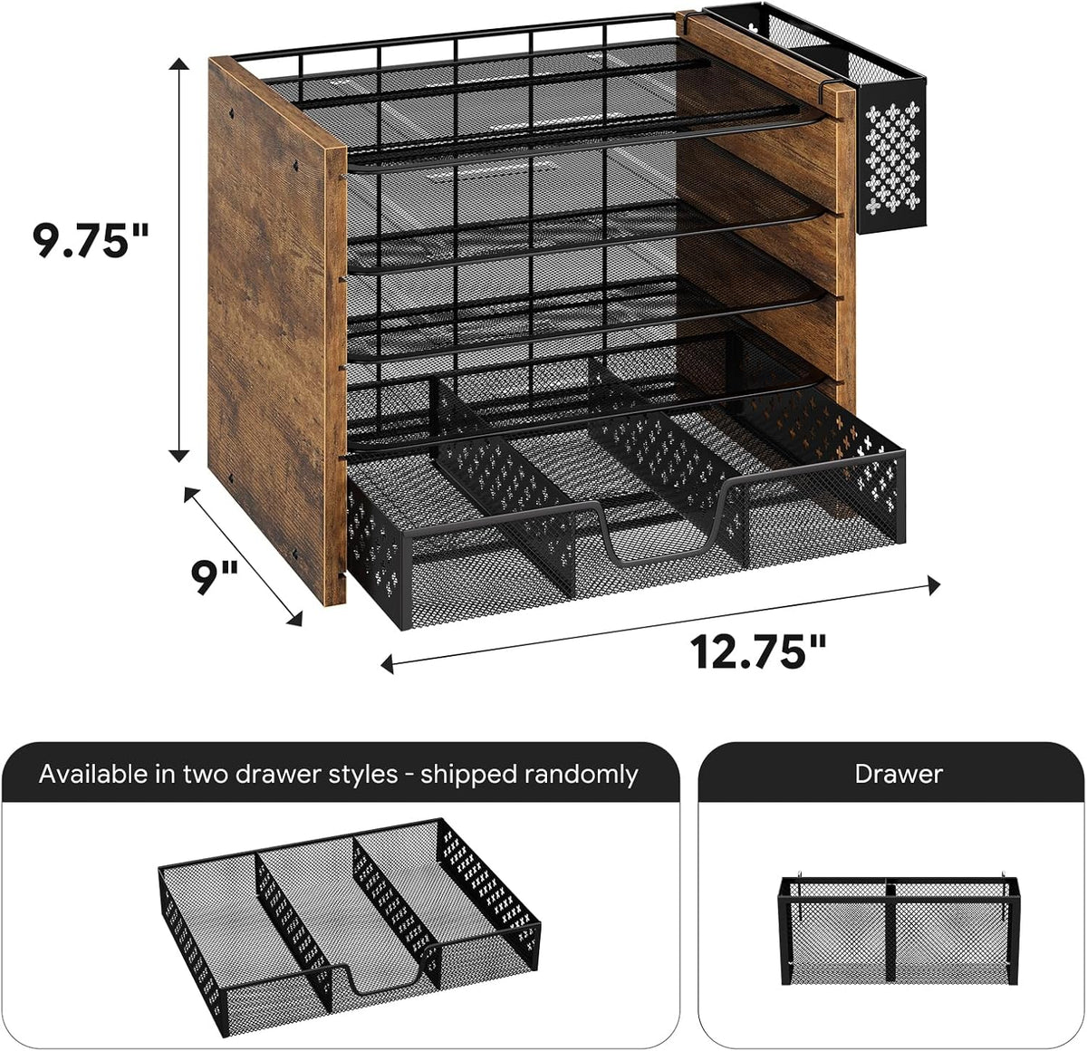Simple Trending Wood Desk Organizer, 5-Tier File Organizer, Rustic Brown | Wooden Desk Organizers and Accessories with