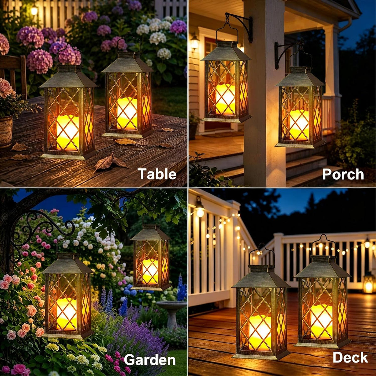 Outdoor Solar Lanterns 14'' Large Solar Lanterns Outdoor Waterproof, Bronze | Tempered Glass Outdoor Lanterns with