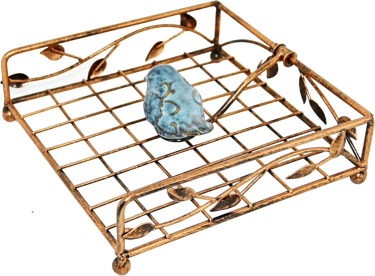 Collection Coated Metal Flat Napkin Holder Dispensing Stand w/Ceramic Bird / Bronze / One Size