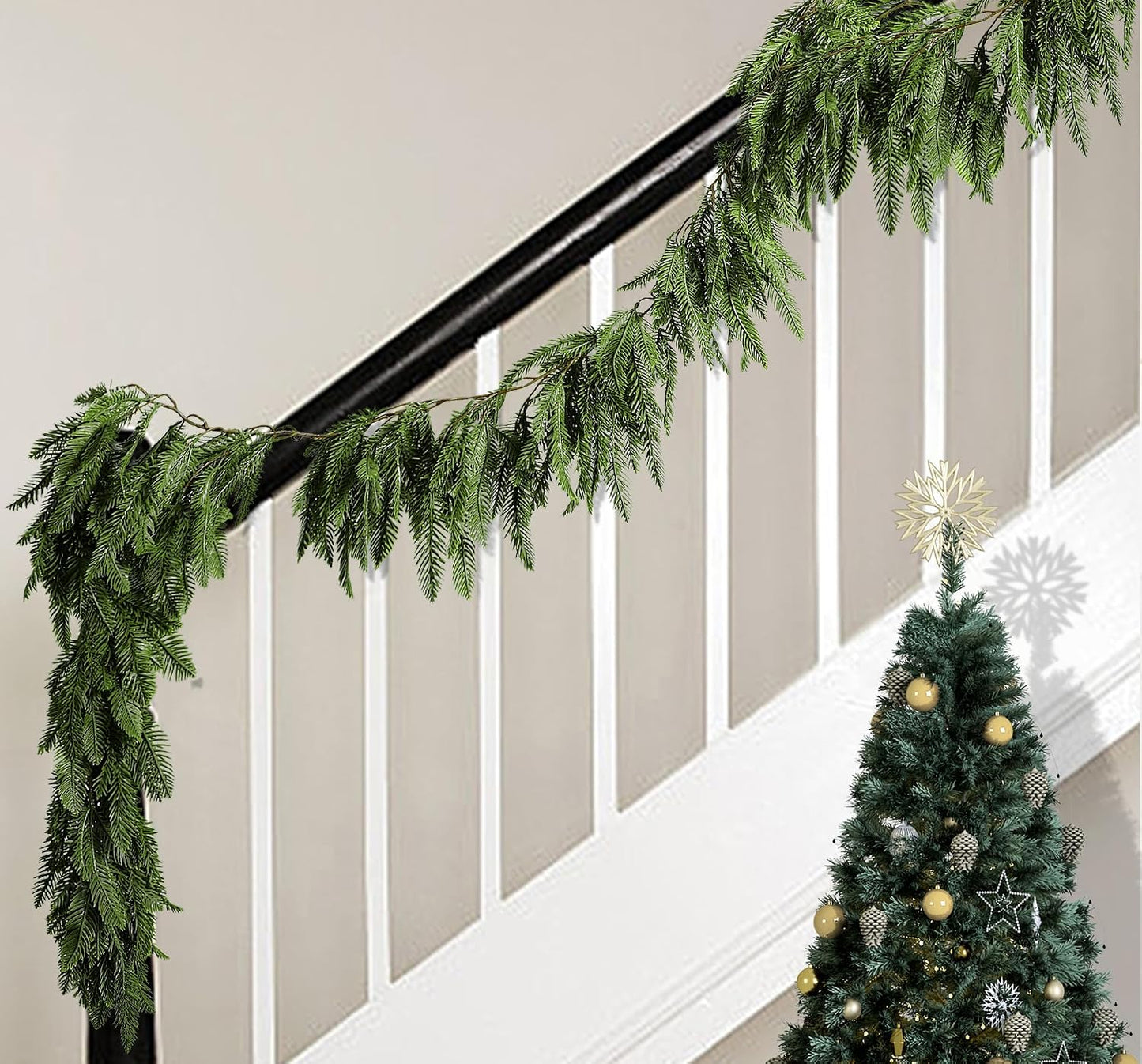 2 Pcs Christmas Norfolk Pine Garland, 6 FtArtificial Pines Greenery Garland | Realistic 3 Fork Dense Real Touch Pine