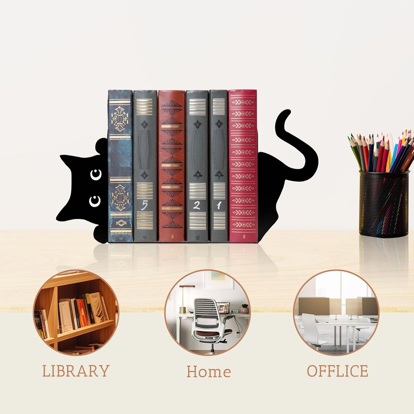 Peeping Cat Metal Bookends Bookends Christmas Book Ends / Cute Cat