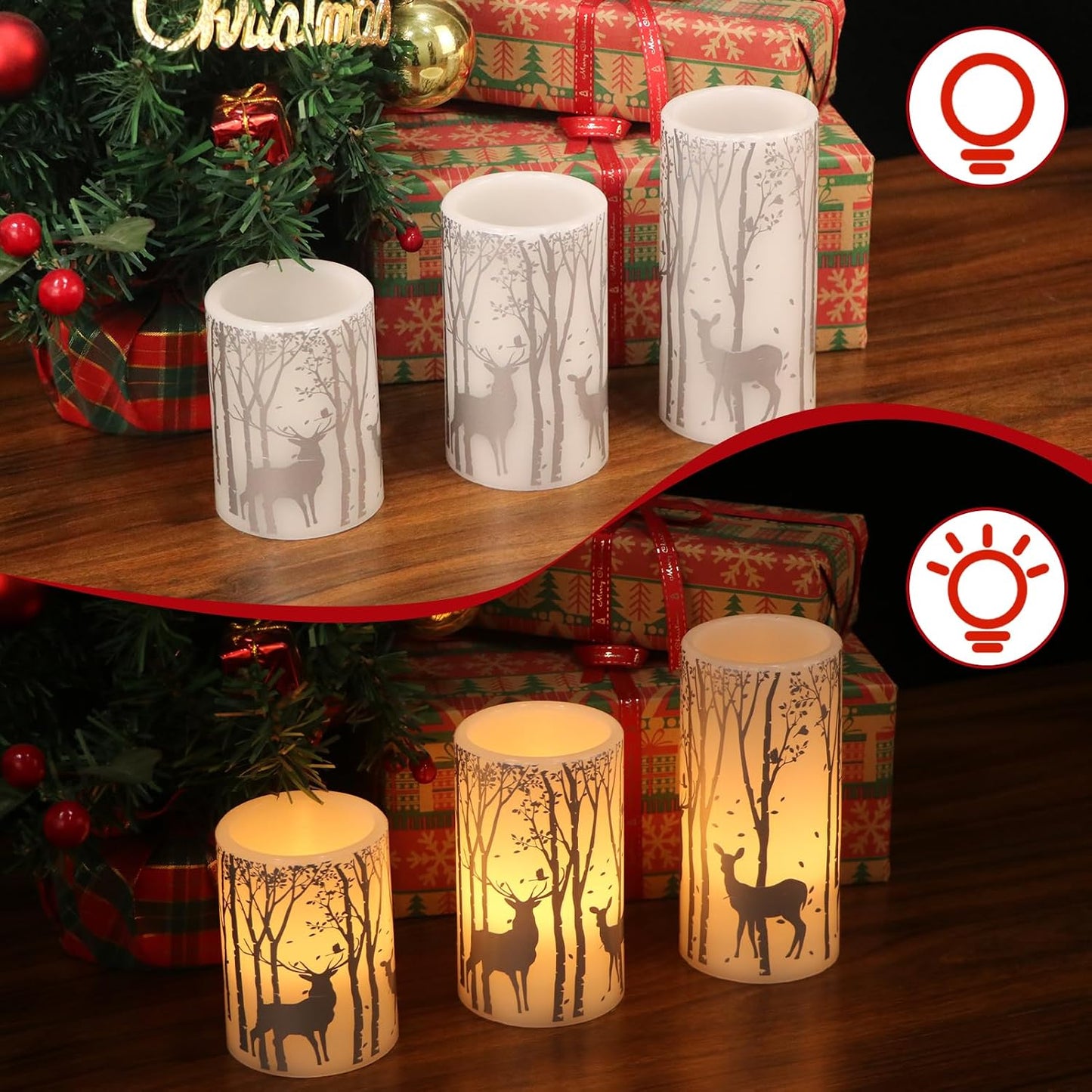 Silver Deer Flameless Candles Battery Operated with 6 Hour Timer | LED Pillar Candles Flickering, Real Wax Warm Light