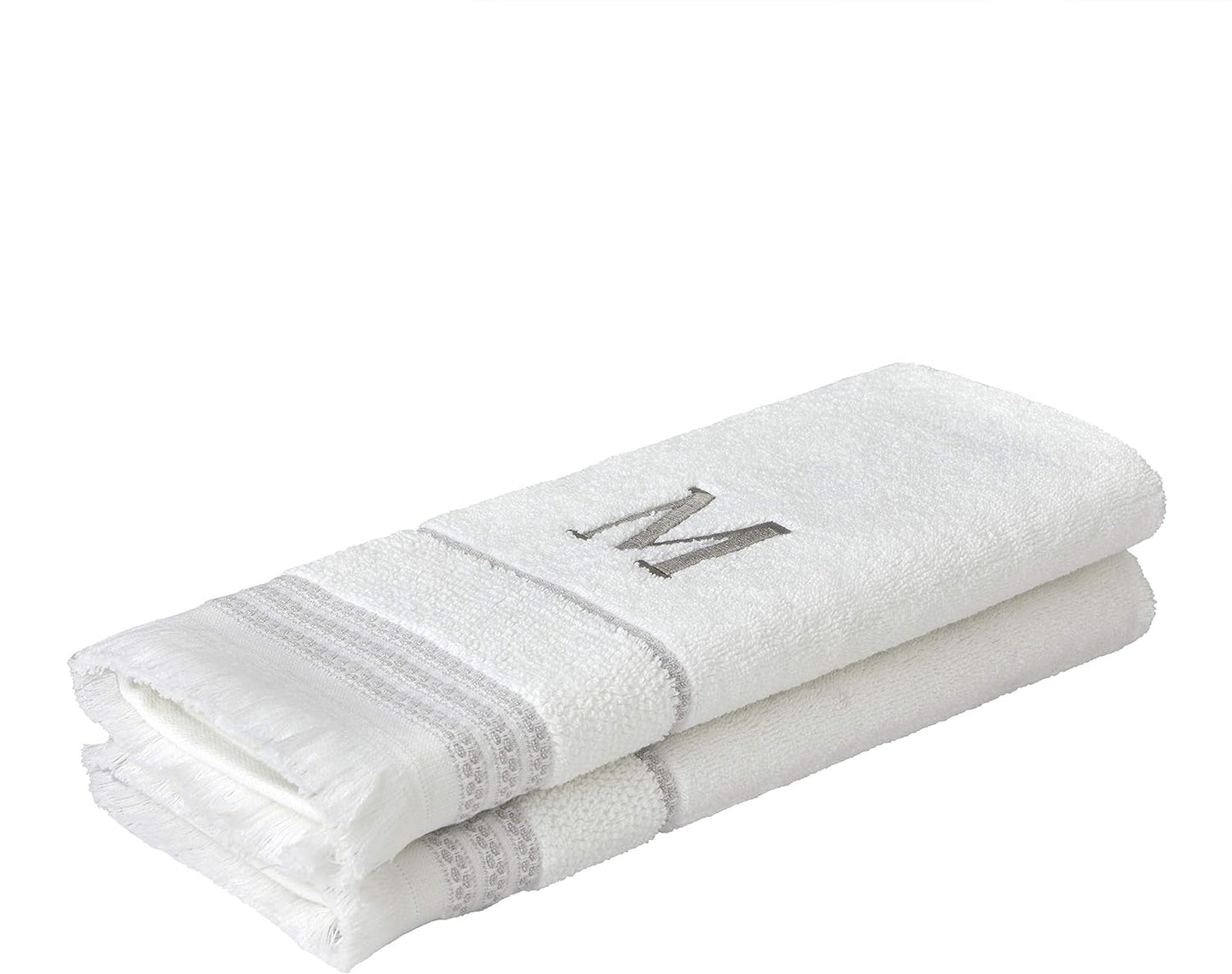 SKL Home Casual Monogram Hand Towel Set-2pc, Embroidered M, White | Available in letters A-Z. Personalized style for